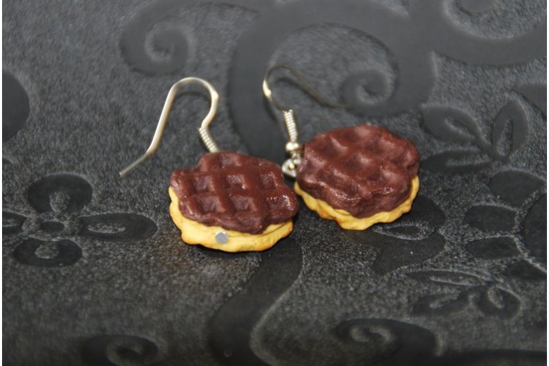 Boucles d'oreilles Gaufres au chocolat