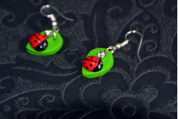Boucles d'oreilles Coccinelle sur sa feuille