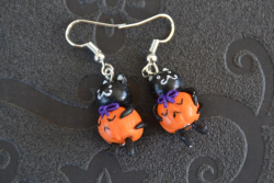 Boucles d'oreilles Chat et Citrouille