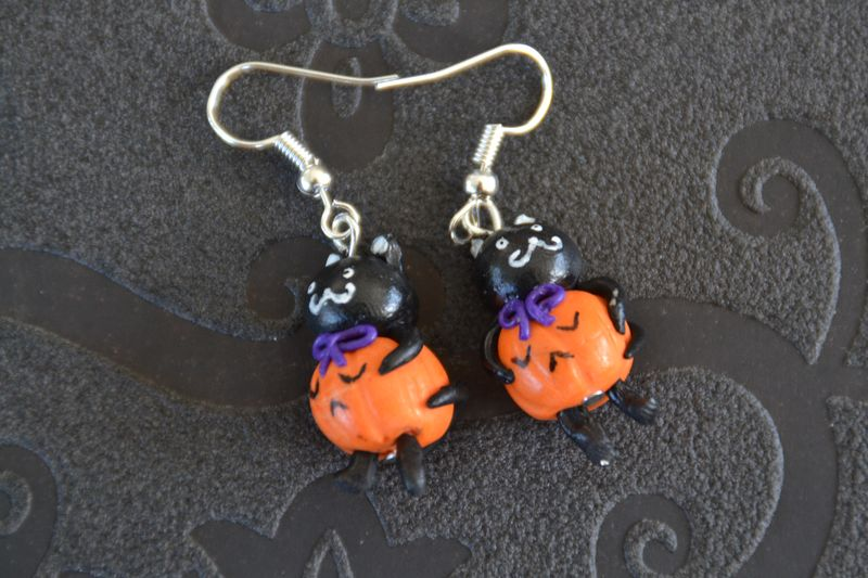Boucles d'oreilles Chat et Citrouille