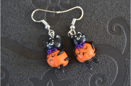 Boucles d'oreilles Chat et Citrouille