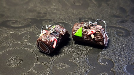 Boucles d'oreilles  Bûches de Noël au chocolat