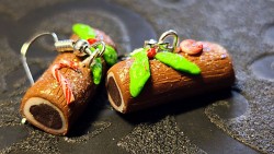 Boucles d'oreilles  Bûches de Noël au café